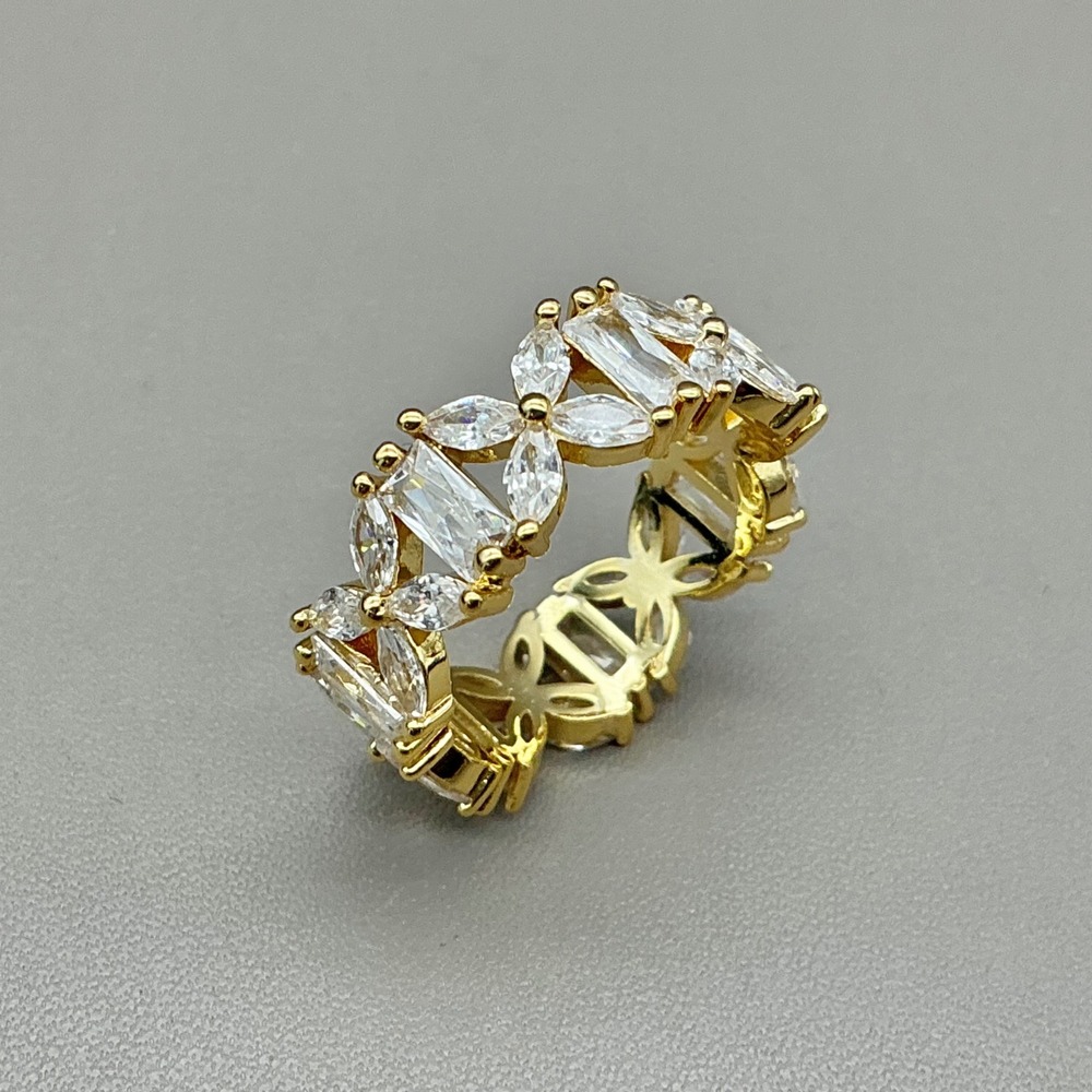 PAVOI Ring Womens Gold Baguette Marquise Cubic Zirconia Eternity Band Size 6